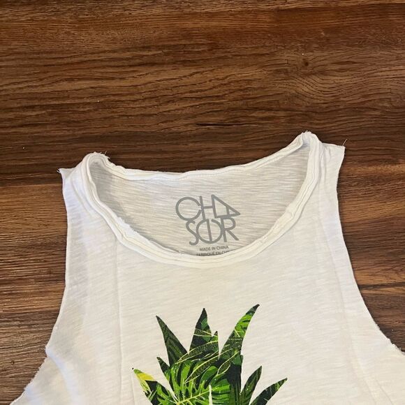 Chaser White “Aloha Feels” Pineapple Cutoff Tank Top - Picture 6 of 6